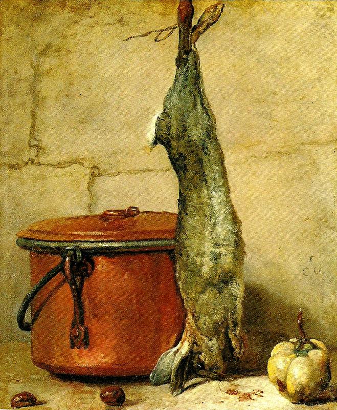 stilleben med hare och kopparkittel, jean-simeon chardin